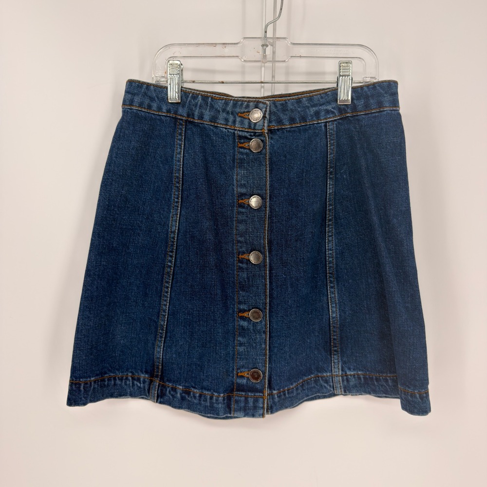 Topshop Moto Denim Mini Skirt Womens W26 Blue Button Front A-Line 90s Indie Dark